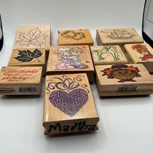Lot of 10 Assorted Rubber Stamps Crafting Art Scrapbooking Autumn Christmas Love